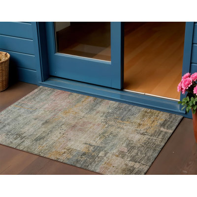 Tapis extérieur lavable abstrait beige et sauge 3 pi x 5 pi