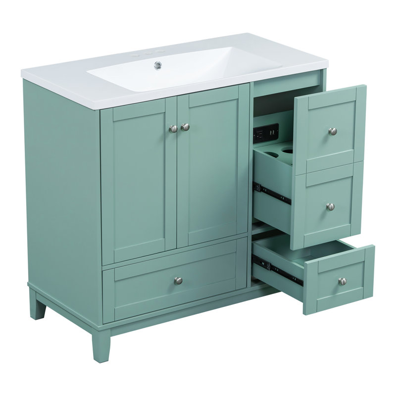 Modern Bathroom Vanity With USB Charging, Green