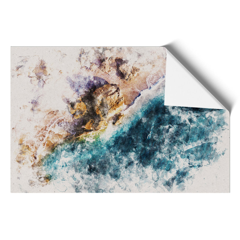 Shoreline in Rhodes in Greece Watercolour - Frameless Print, 21cm H x 30cm W x 0.1cm D