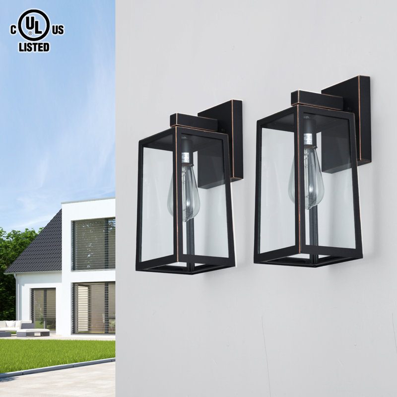 Bostock 13.46" Outdoor Wall Sconce 1-Light With Rectangular Aluminum Frame Waterproof, UL Listed, Black/Gold