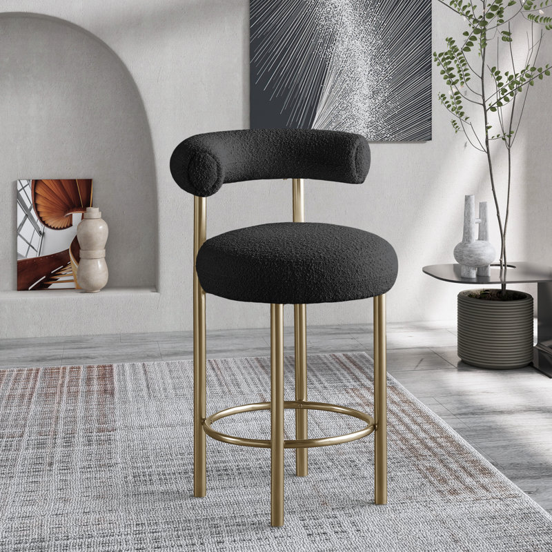 Bordeaux 26.5" Counter Stool, Black Boucle Fabric