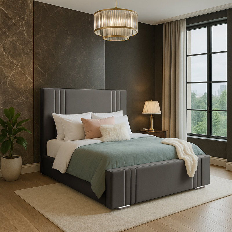 Adelpho Upholstered Bed, Asphalt, Double (4'6)