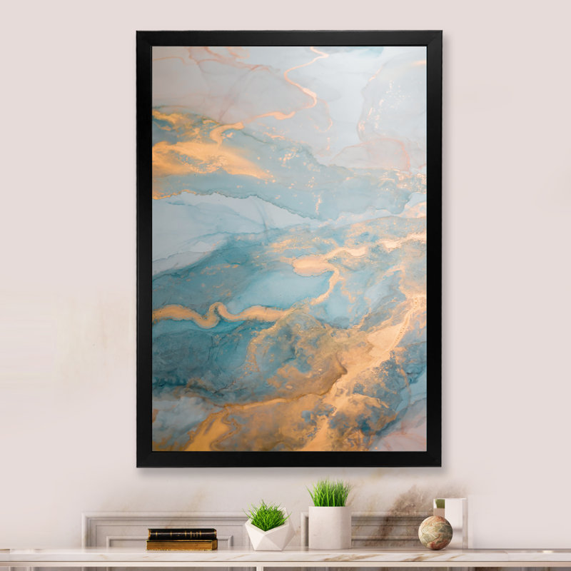 Luxe luxueux or marbré turquoise - peinture, Cadre photo noir, H 20 po x l 12 po