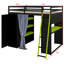 Structure de lit mezzanine en bois peu encombrante avec garde-robe intégrée, tablettes de rangement, rideaux occultants et lumières RVB-914694375