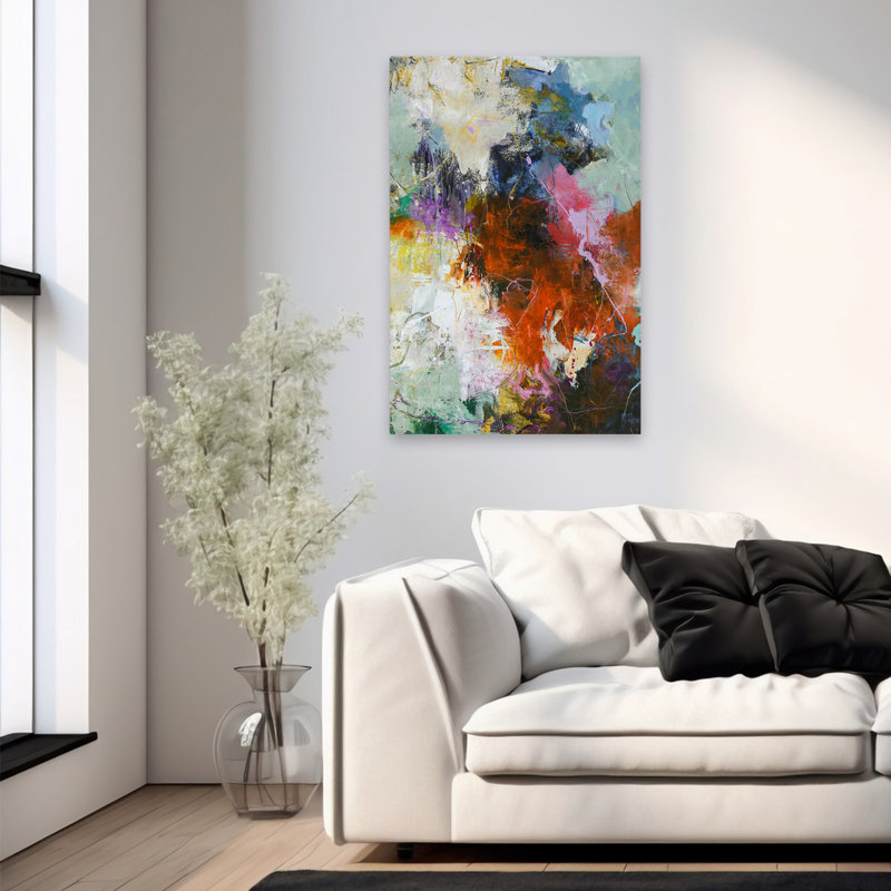 Attention - Art abstrait fuchsias contemporain, H 36 po x l 24 po