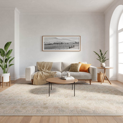 Nourison Botanical Washables 4' x 6' Beige Multicolor Farmhouse Indoor Rug