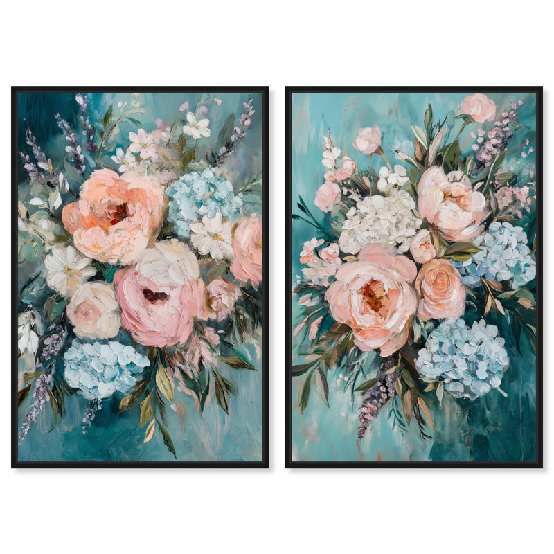 «Blush Pink Whimsy Set», reproduction d'art sur toile par Art Remedy, H 54 po x l 36 po, Cadre flottant noir