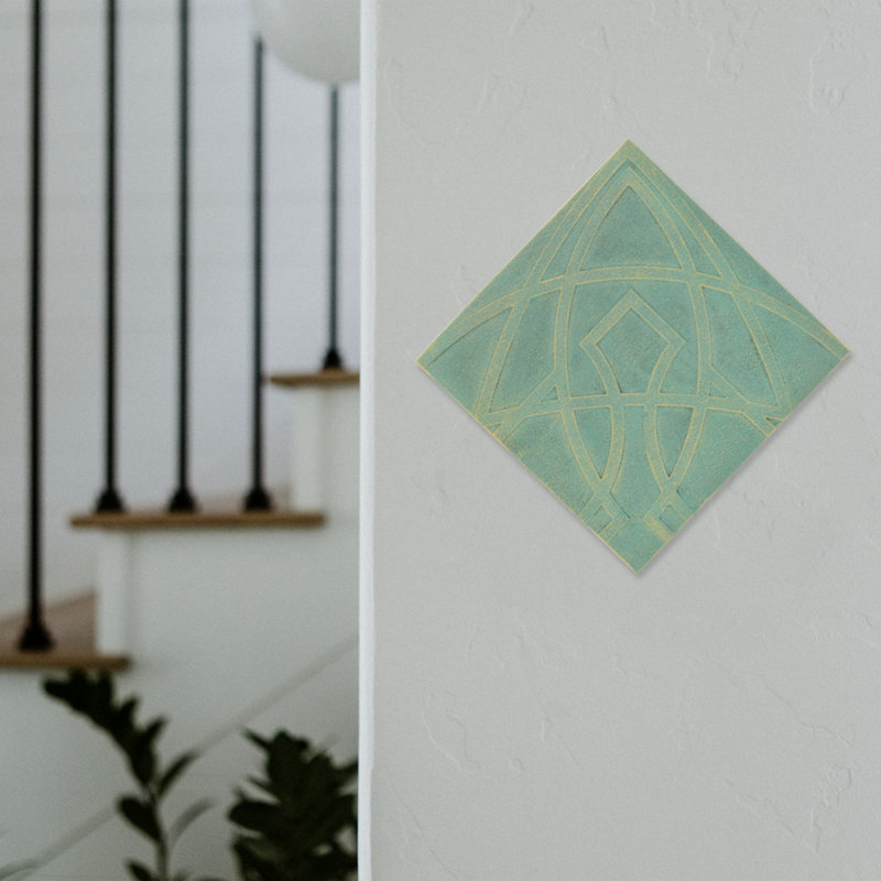 Frank Lloyd Wright, plaque de prisme Luxfer, 8 po x 8 po, Bronze, vert-de-gris