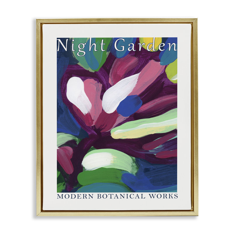  «Night Garden», art mural encadré flottant abstrait par June Erica Vess, H 21 po x l 17 po, Cadre flottant métallique doré