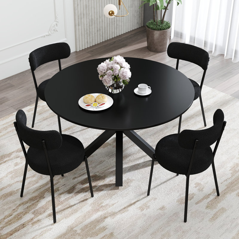Ensemble de salle à manger à piédestal rond 5 pièces, Noir, Noir