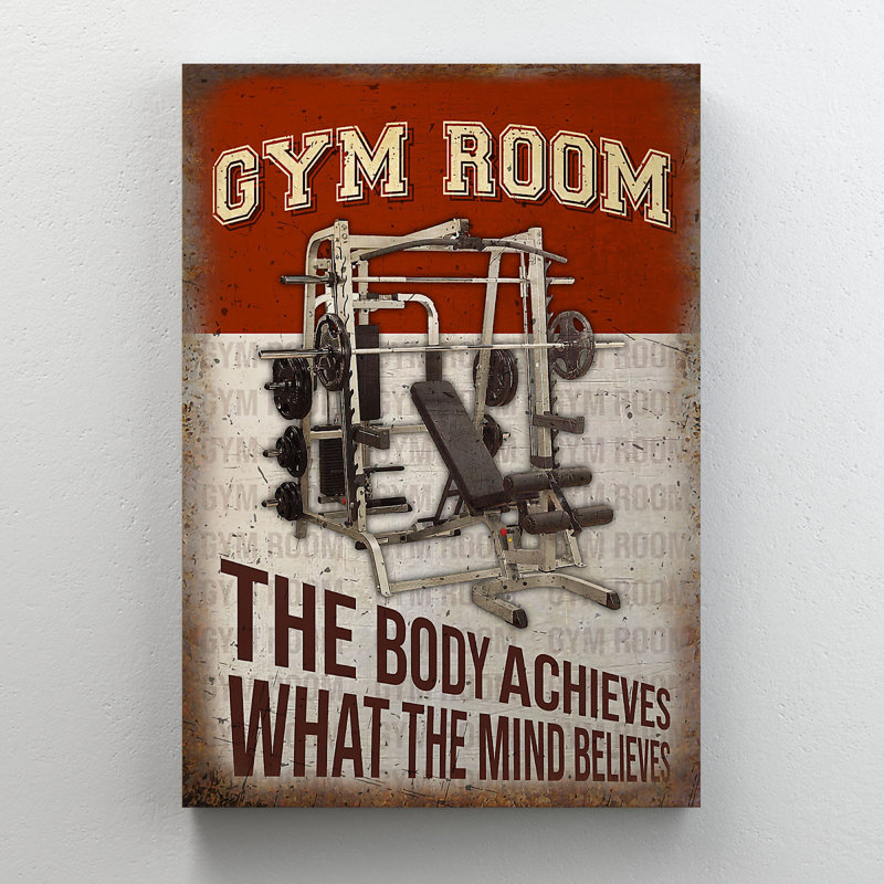 Machine in Gym Studio - The Body Achieves What The Mind Believes - Reproduction d'art graphique rectangulaire sur toile tendue 1 pièce