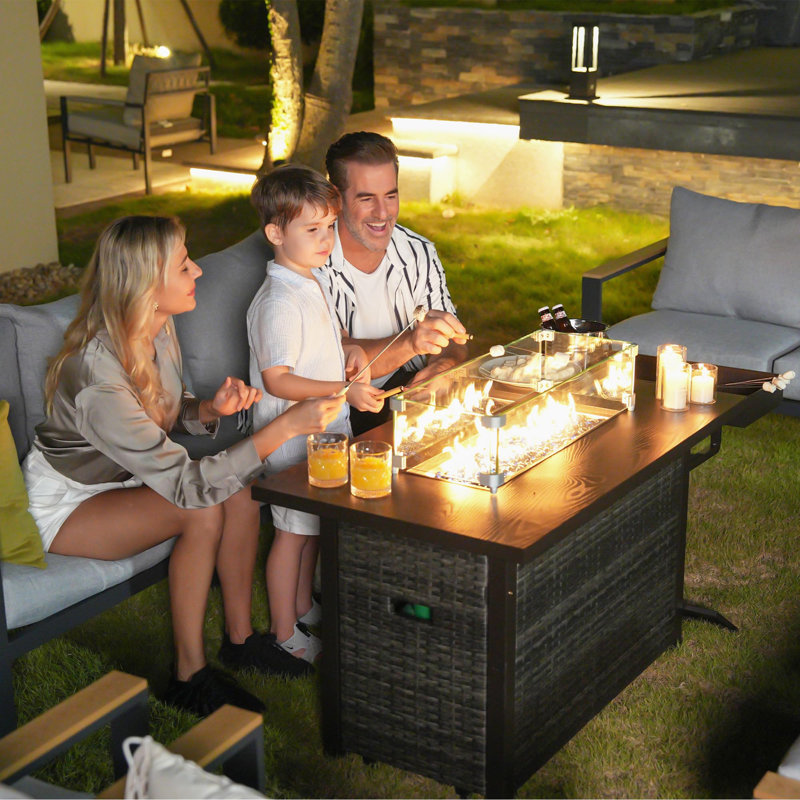 4 Pieces Aluminum Outdoor Patio Furniture Set With 52 Inch Fire Pit Table, Gray