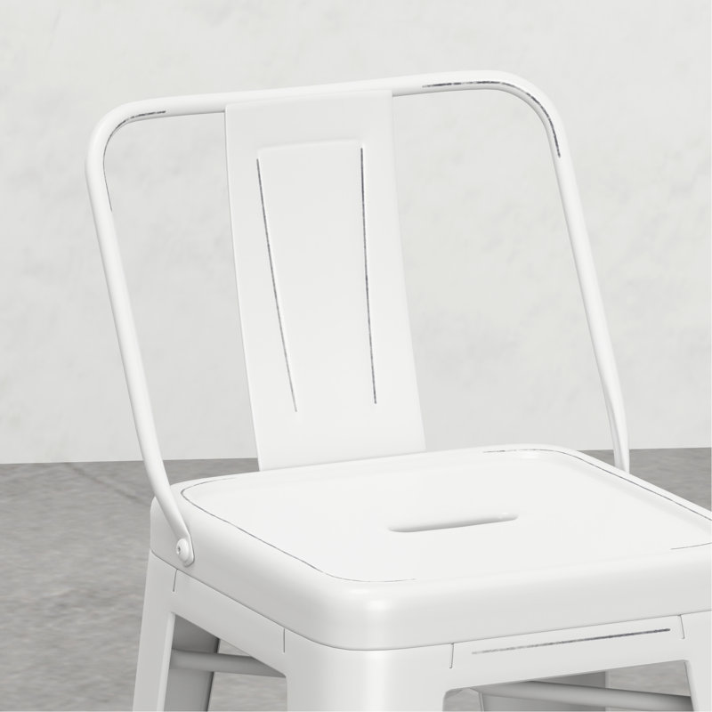 24 tabourets de comptoir en métal blanc vieilli 24 pouces de 2 - dossier incurvé confortable, repose-pieds, croisillon stable, pieds à chevilles 2, blanc, siège, pour la cuisine
