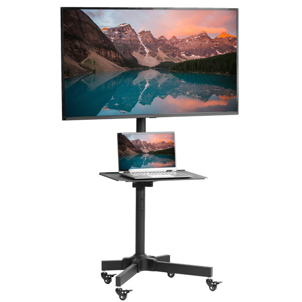 VIVO Free Standing Single Computer Monitor and Laptop Combo Desk Stand with  Sleek Glass Base, Fits up to 32 inch Monitors and 17 inch Laptops, Black