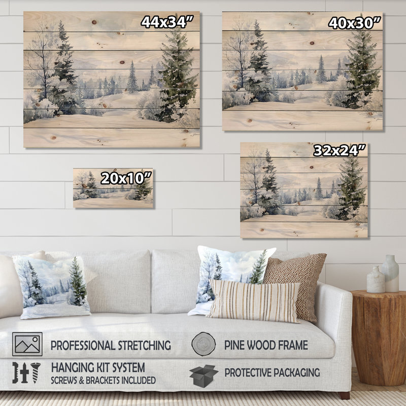 Route vers le parc en hiver III - Paysage traditionnel, art mural sur bois de pin naturel, H 34 po x l 44 po