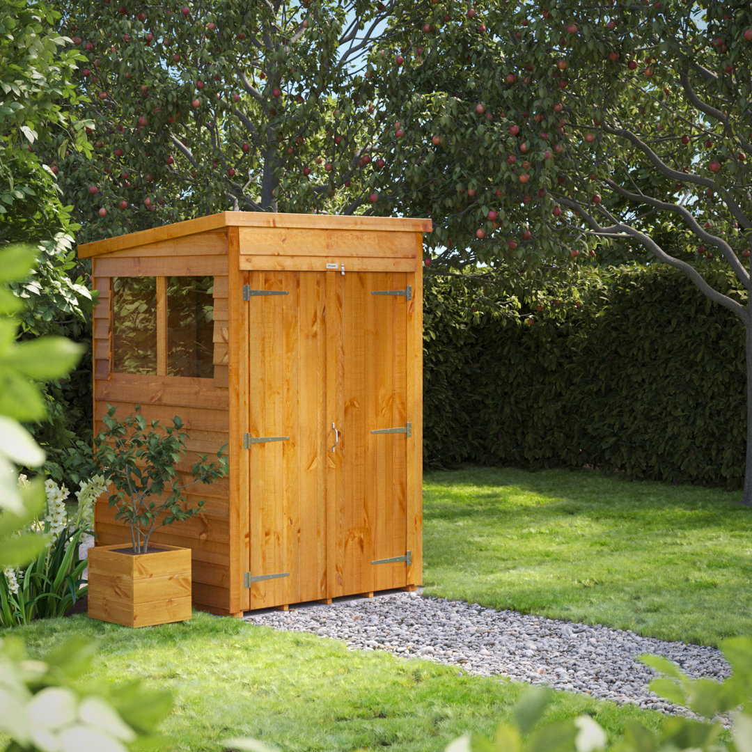 Powersheds 4 x 4ft Timber Overlap Pent Garden Shed, Double Doors