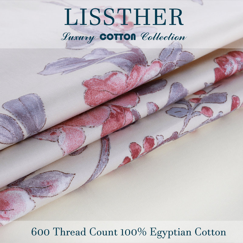  Ensemble de housse de couette 100% coton 800TC 800TC, 3 pièces oiseaux rétro et aquarelle florale en rose clair, ensemble de literie Shabby Chic, motif botanique esthétique pour chambre d'amis toutes saisons