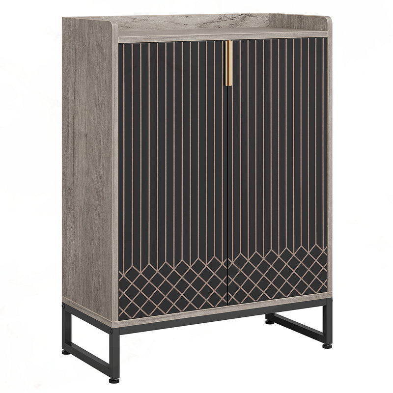29.52" Shoe Cabinet With Doors, Gray/Black