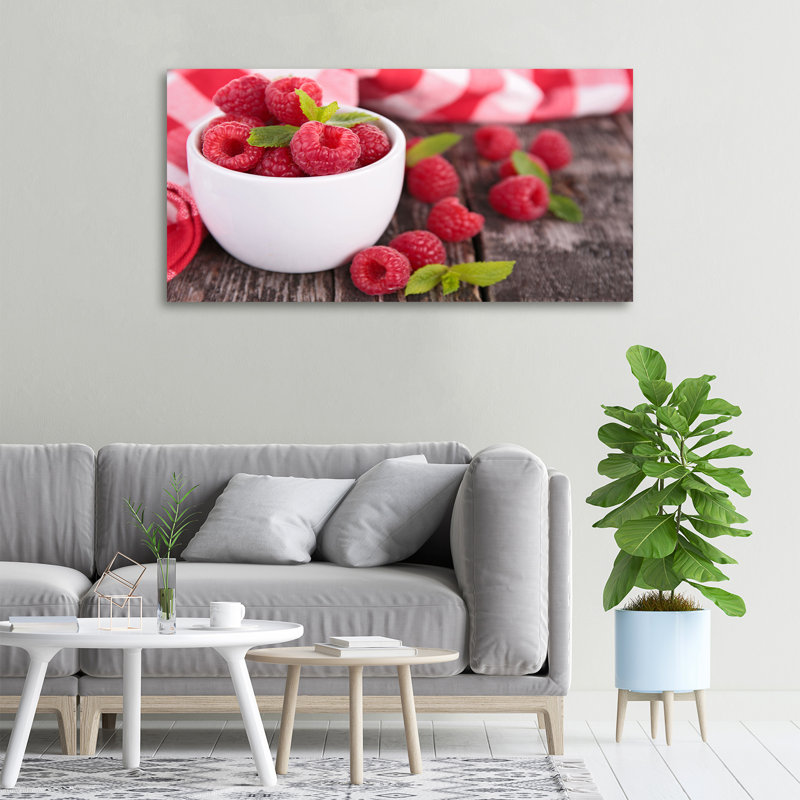 Raspberries In A Bowl - Wrapped Canvas Print
