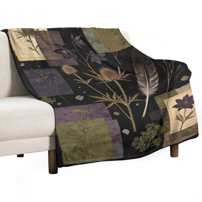 Plaid en flanelle de luxe à motifs botaniques, doux et chaud, idéal pour le salon, le canapé, le lit et la décoration intérieure.