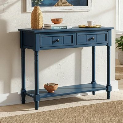 Console Trexm Daisy Series avec deux tiroirs et une tablette inférieure (bleu marine foncé)