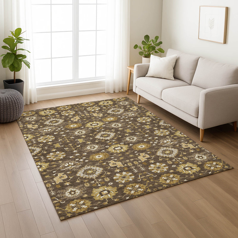 Tapis traditionnel lavable à la machine intérieur / extérieur ACN2610, Chocolat, 10 pi x 14 pi