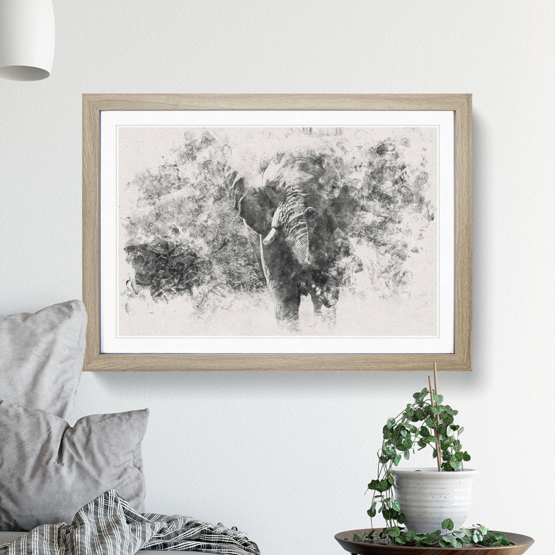 The Majestic Elephant Watercolour - Single Picture Frame Print on MDF, 40cm H x 60cm W x 2cm D, Oak Framed
