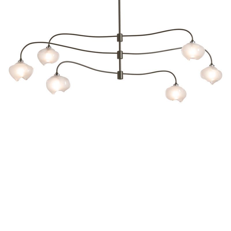 Ume 6 - Light Unique Tiered Chandelier, Oil Rubbed Bronze, Frosted Glass, Long: 29.6" to 74.6"