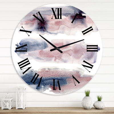Nuage rose et bleu avec taches beiges I - Horloge murale moderne