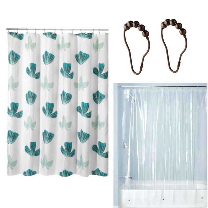 Rideau de douche en tissu floral iDesign + doublure (72 po) + anneaux