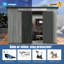 Remise de rangement extérieure en résine 6 x 9 pi avec fenêtres transparentes et évents à persiennes, remise à outils en plastique avec portes verrouillables doubles et toit incliné, remise de jardin extérieure pour la cour, le patio, la pelouse
