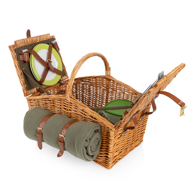 Somerset Deluxe Picnic Basket with Blanket-Soft Cooler-Wine Tote, Light Brown