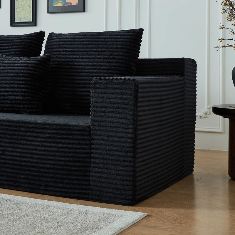 Canapé modulaire profond en velours côtelé avec porte-gobelets, aucun assemblage requis, Noir