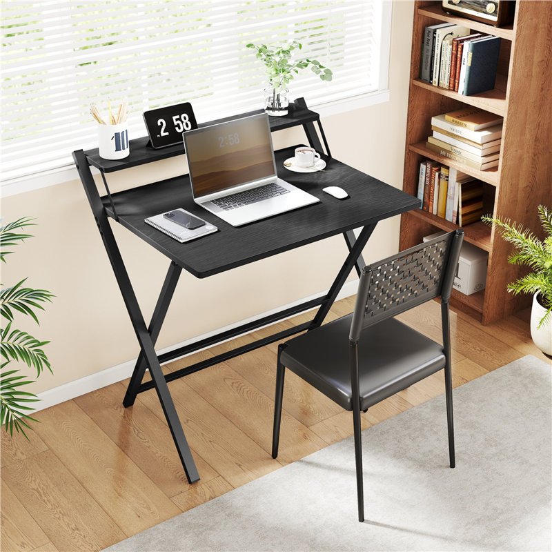 2-Tier Foldable Computer Desk, Black, 90cm. H x 86.5cm. W x 60.5cm. D