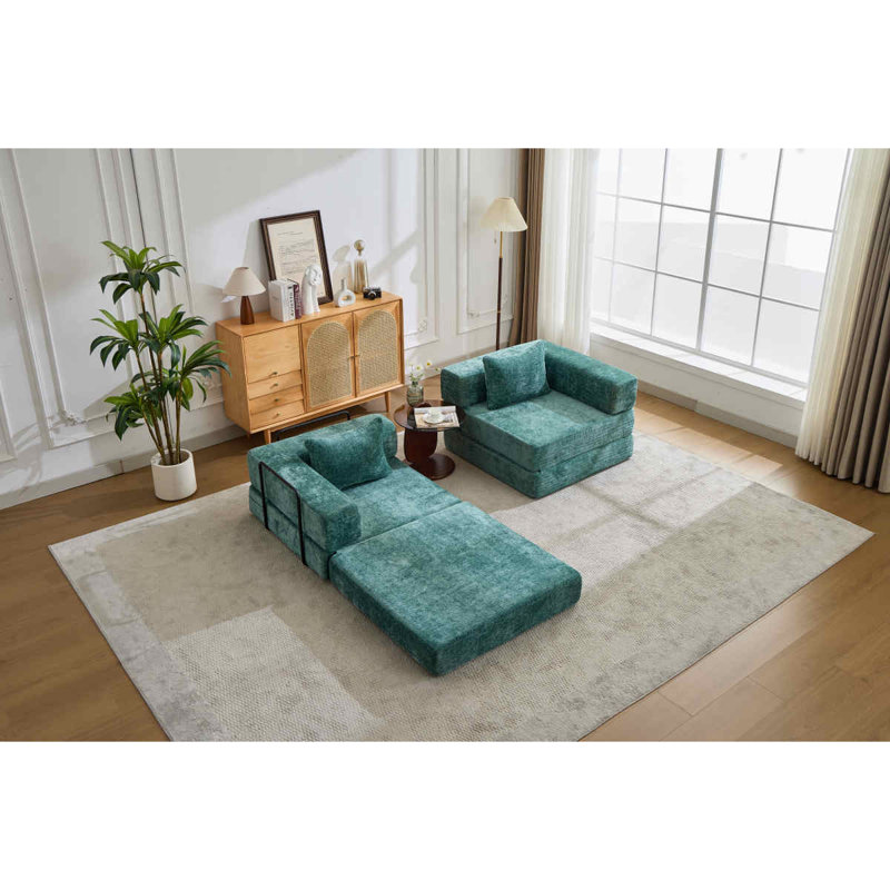 Compression Sofa,Convertible Floor Sofa Bed With Fixed-Shape Frame, Loveseats Boneless Modular Sectional Sofa,No Assembly Required,Chenille Fabric,For Living Room Bedroom,Dark Green