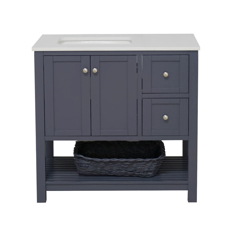 Ensemble de meuble-lavabo simple 36 po Binne, Gris marine, Blanc d'ingénierie