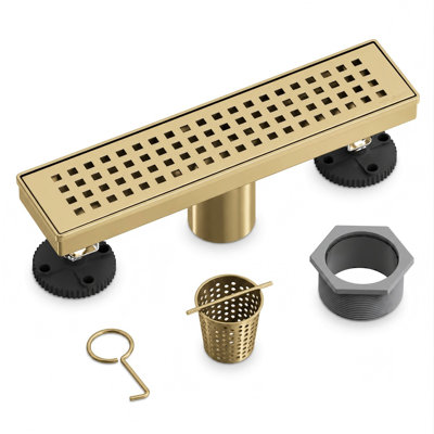 FirmBase 12" Brushed Gold linear grid drain
