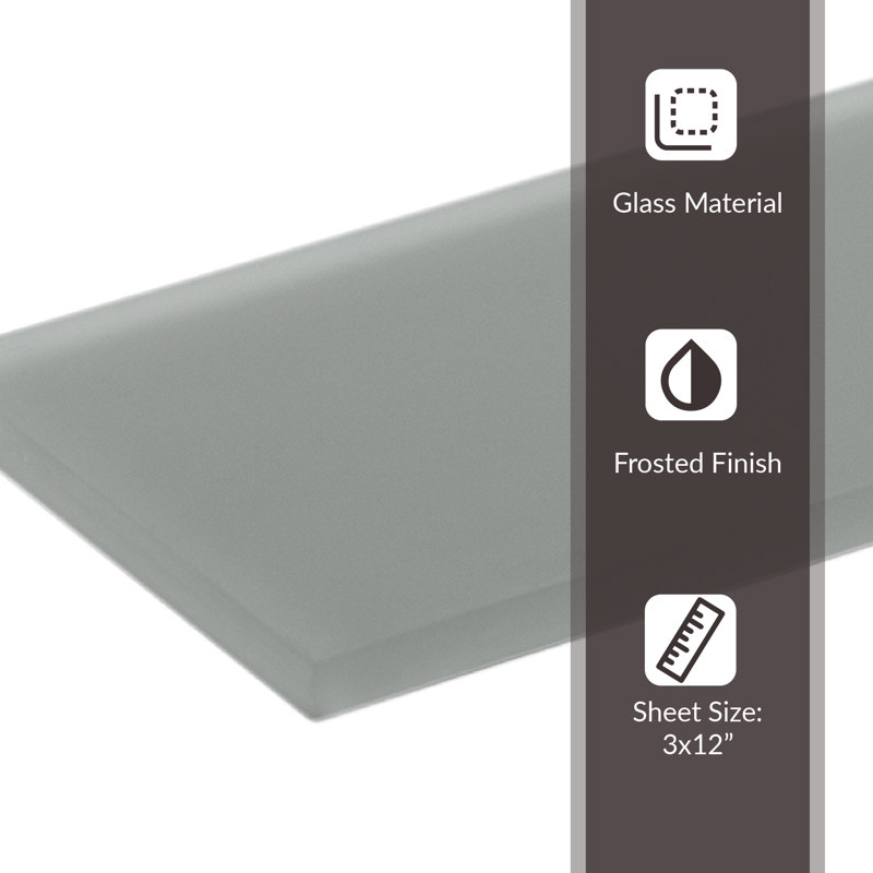 12'' x 3'' Glass Subway Wall Tile, Gray
