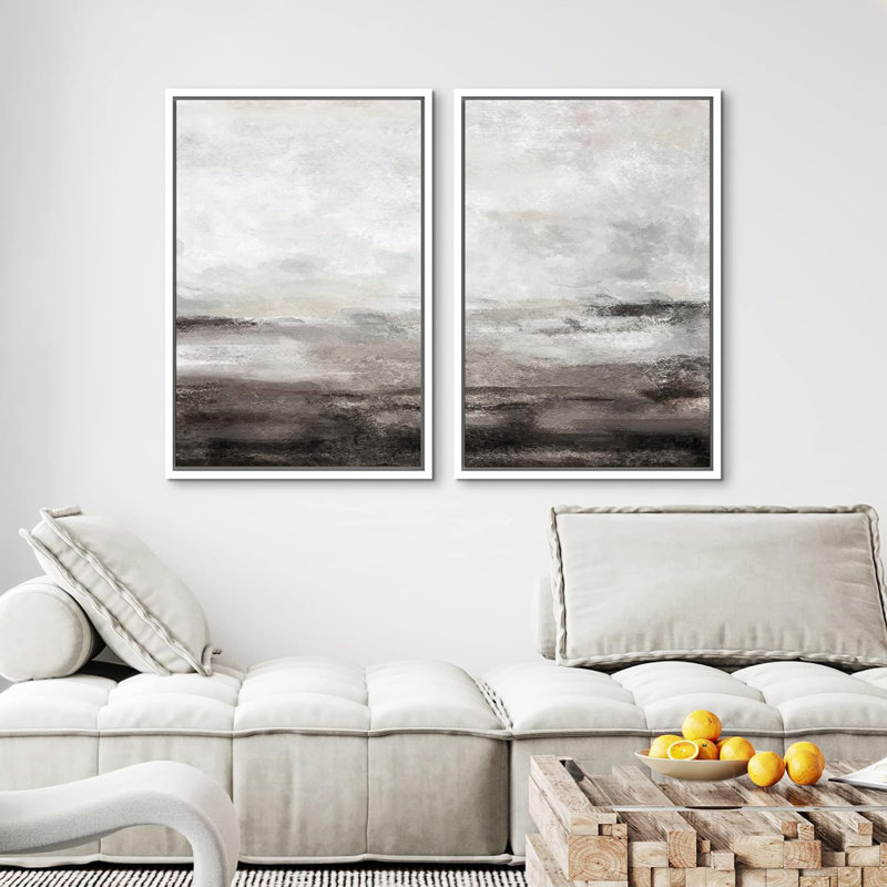 «Brown and Grey Grunge», reproduction sur toile 2 pièces, H 36 po x l 48 po x P 1,5 po, Blanc