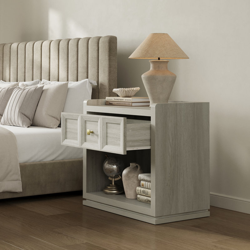 Helio 30.7'' W Nightstands With 1 Drawer And 1 Open Storage Cabinet, 25" H x 30.7" W x 15.4" D, Gray White Oak