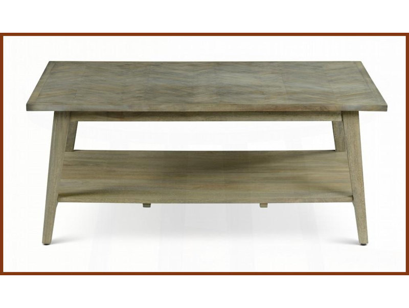 Ensemble de tables basses 3 pièces Milani Mid-Century moderne - brun clair avec manguier massif, plateau à chevrons et amp; Tablette de rangement