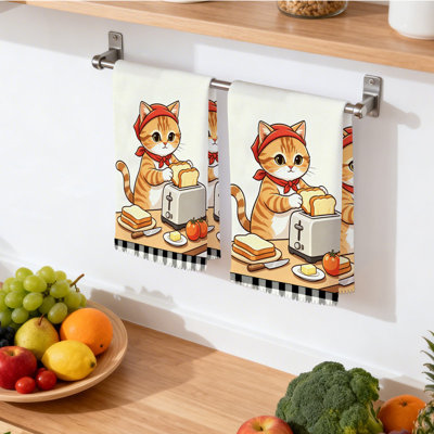 Linges de cuisine en microfibre, linges à vaisselle réutilisables absorbants, décoratifs résistants à la décoloration, 16 po x 24 po, déjeuner pour chat au gingembre