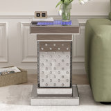 Modern Mirrored Side Table With LED Lights And Crystal Inlay For Living Room