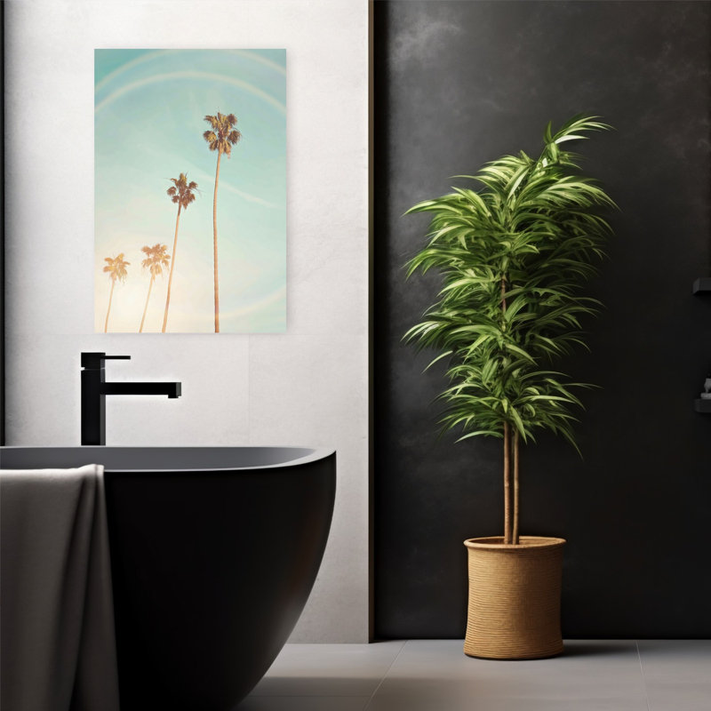 «Sunny Palm Trees», art mural contemporain abstrait, H 24 po x l 16 po