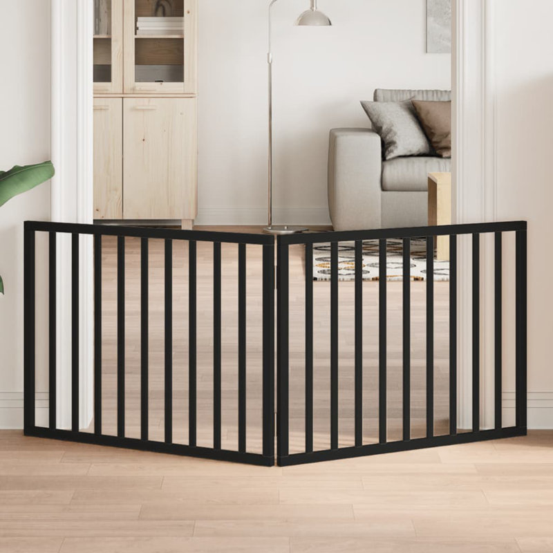 Archie & Oscar Dog Gate Foldable 2 Panels Brown 160 Cm Poplar Wood, 60cm H x 160cm W x 2cm D, Black