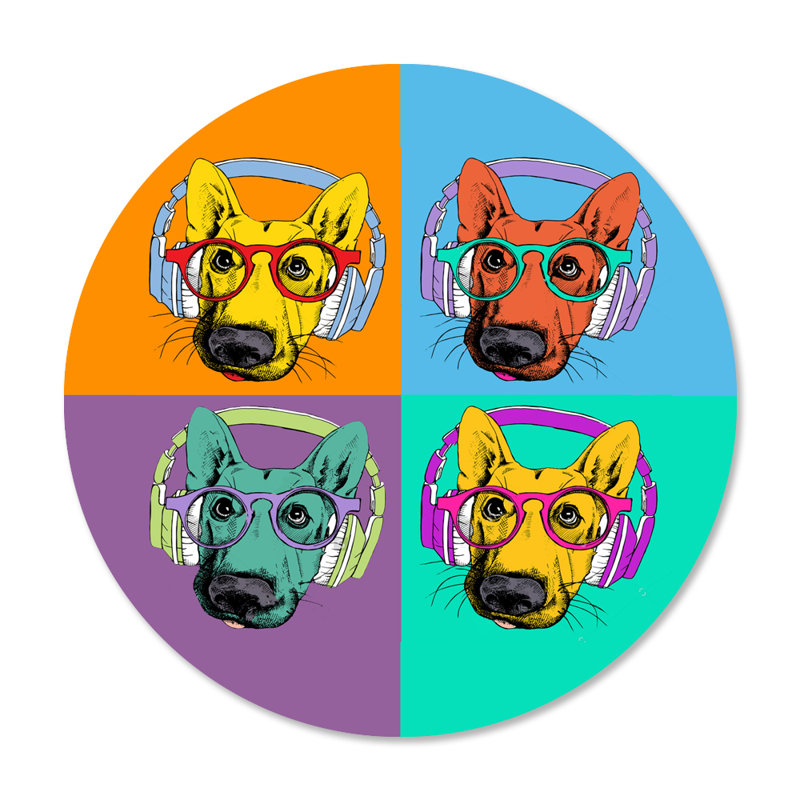 Chien dj - imprimé rond sans cadre, H 24 po x l 24 po, Métal