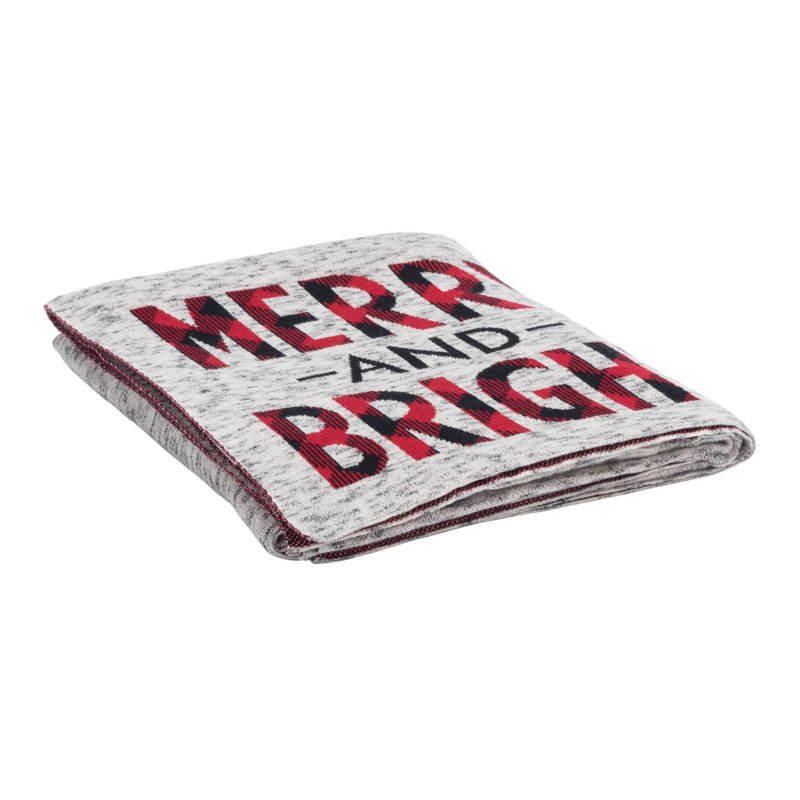 Merry and Bright Grey and Red Cotton Throw Blanket