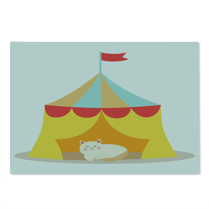 Ambesonne Kitten Cutting Board Large Size Furry Cat in a Circus Yellow Red