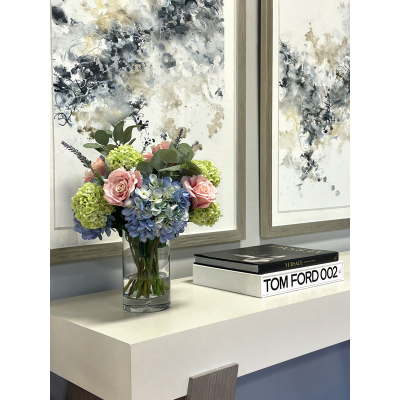 Rose and Hydrangea Arranement in Glass Vase