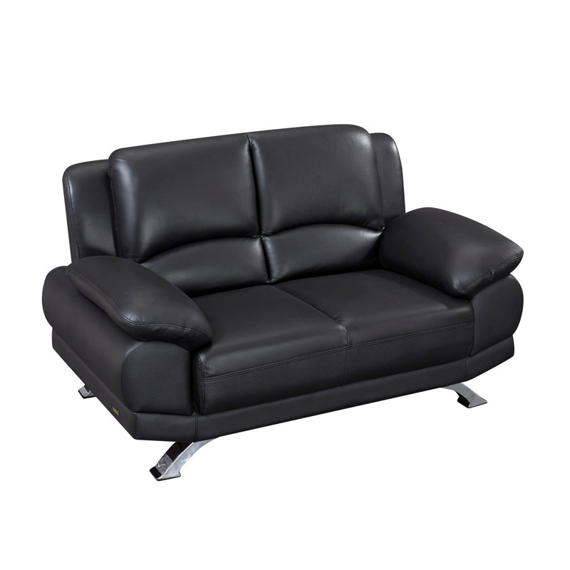 Causeuse 60 po avec accoudoirs coussinés, Cuir noir assorti